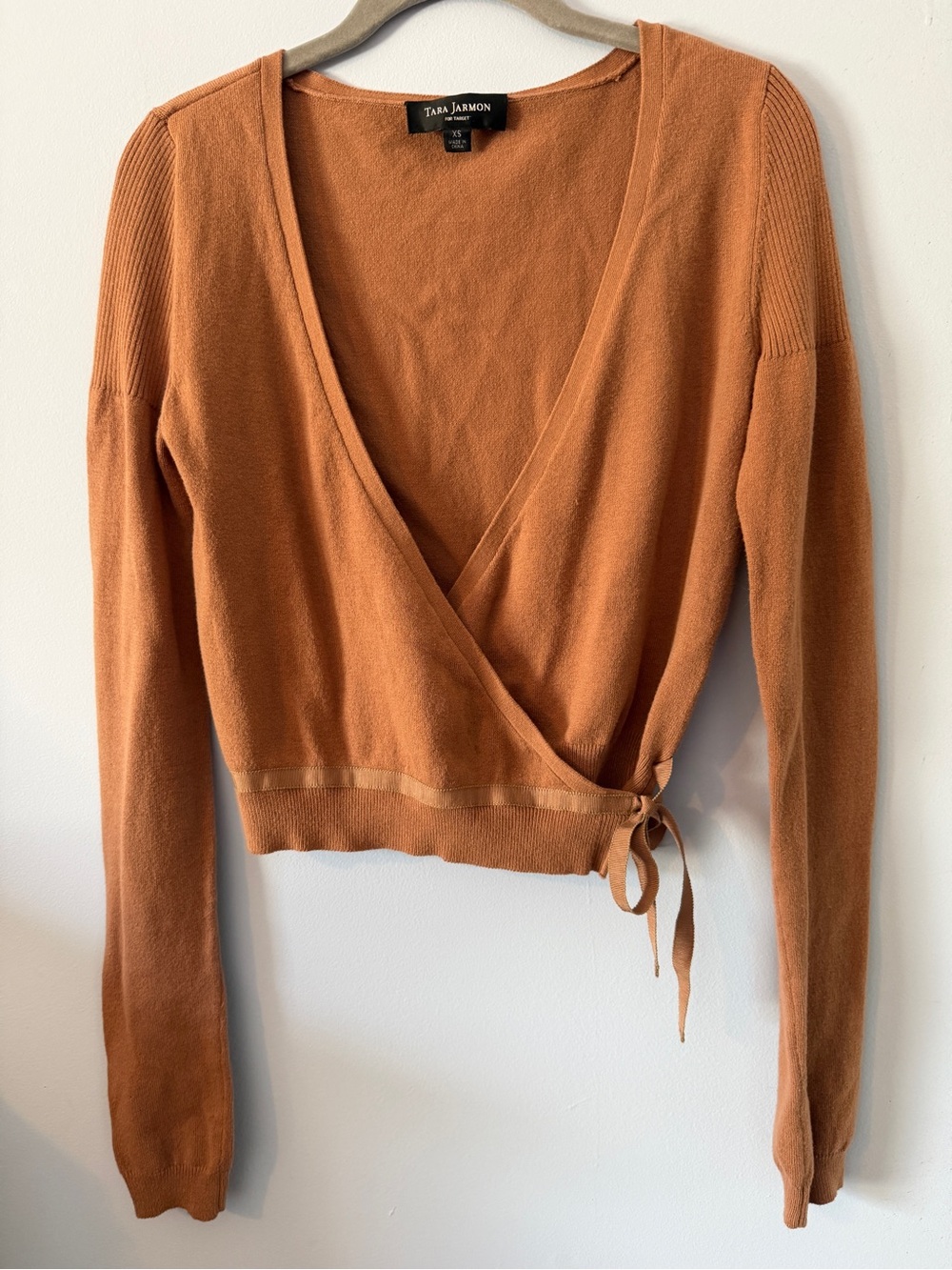 Tara Jarmon Balletcore Wrap Sweater in Tan